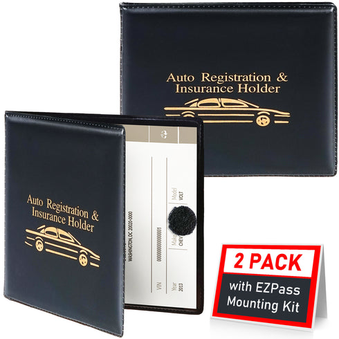 Registration and Insurance Card Holder - 2 Pack with EZ Pass Mounting Kit, Ez Pass Strips
